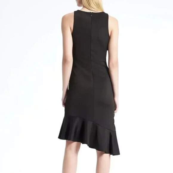 Banana Republic Wrinkle-Resistant Flounced Black Sheath Dress Sz 10 - Picture 2 of 6